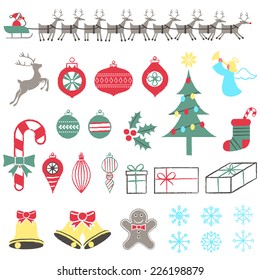 Elementos de Navidad Retro - Dibujos a mano de diseños de Navidad. El archivo está dividido en capas y cada objeto se agrupa para facilitar su edición.