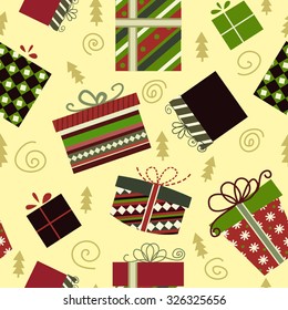 Retro Christmas Gift boxes Seamless pattern background