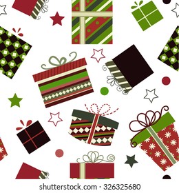 Retro Christmas Gift boxes Seamless pattern background