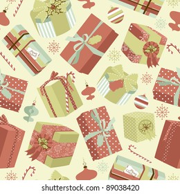 Retro Christmas Gift boxes. Seamless pattern