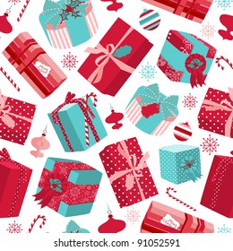 Retro Christmas Gift boxes. Seamless pattern