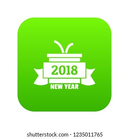 Retro christmas gift icon green vector isolated on white background