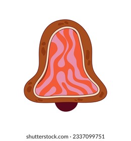 Retro Christmas gingerbread. Groovy christmas gingerbread with filling. Funny xmas groovy cookie for comic design. Retro cartoon vector illustration