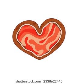 Retro Christmas gingerbread heart. Groovy christmas gingerbread with filling. Funny xmas groovy cookie for comic design. Retro cartoon vector illustration