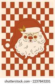 Retro Christmas greeting card in 70s-80s style. Wall art poster backgrounds. Vector illustration.