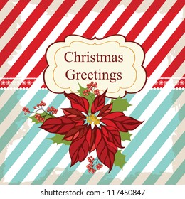 Retro Christmas greeting card with flower