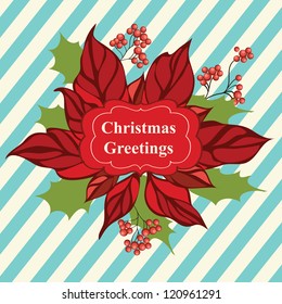 Retro Christmas greeting card with flower