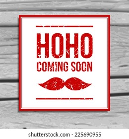 Retro christmas greeting card with scratchy text and santa mustache on the old wood background, vector illustration 