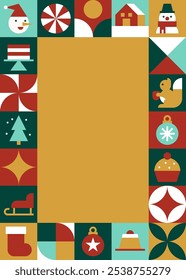 Retro Christmas Holiday Greeting Card Mockup with Colorful Festive Border Vector Illustration