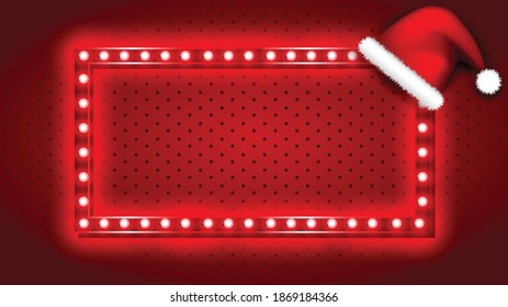 Retro Christmas light sign with santa claus hat on red background
