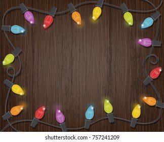 Retro Christmas Lights with Wood Background