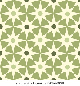 Retro Christmas Mid-Century Star Vector Seamless Pattern. Winter Holiday Festive Print. Minimal Xmas Seasonal Symmetrical Geo Design