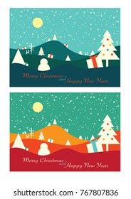 Retro Christmas and new year Greeting Card.