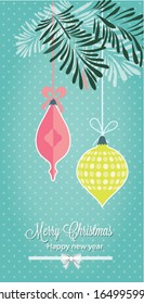 Retro Christmas Ornaments and trees. Vector illustration