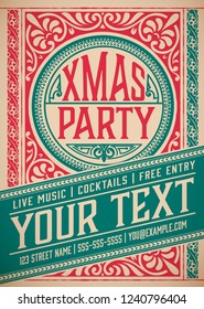 Retro Christmas party invitation. Holidays flyer or poster design. Vector Layered.