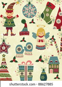 Retro Christmas pattern with christmas icons