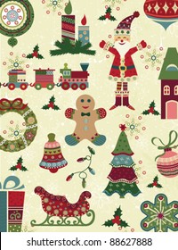 Retro Christmas pattern with christmas icons