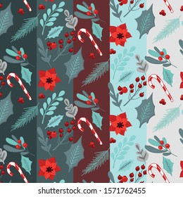 retro christmas pattern with poinsettia