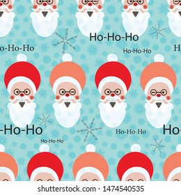 Retro Christmas pattern with Santa Claus heads and text. For wrapping paper, cards, invitations, fabric print. Seamless vector background.