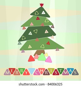 Retro christmas postcard illustration with triangle shapes