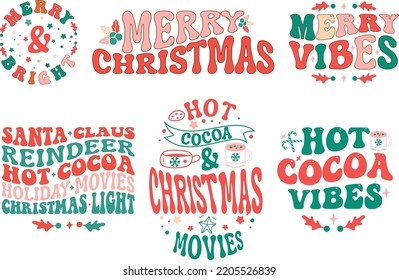 Retro Christmas quote saying bundle for Card, greeting, design, T shirt print,  postcard wish, poster, banner isolated on white background. winter cozy themed colorful text vector illustration  