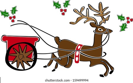 Retro Christmas Reindeer and Sleigh Vector Illustration