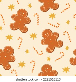 Retro Christmas seamless pattern in 70s style. Perfect for kids wallpaper, gift paper, pattern fills, web page background, greeting cards.