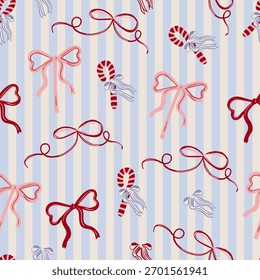 Patrón sin fisuras de Navidades retro. Acogedor Fondo de pantalla de vacaciones de invierno, impresión de año Nuevo. arcos. Diseño textil de fondo de Vector