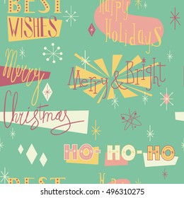 Retro Christmas Seamless Pattern In Mid Century Modern Style