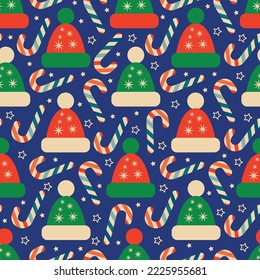 Retro Christmas seamless pattern with Santa Claus. Vintage Christmas Vector illustration