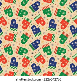 Retro Christmas seamless pattern with Santa Claus. Vintage Christmas Vector illustration