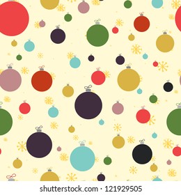 Retro Christmas seamless pattern with the xmas baubles. Vector illustration.