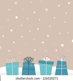 Retro christmas snowing background with gifts