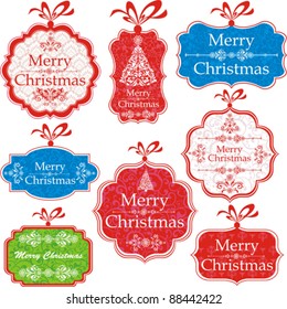 Retro Christmas Tag. Collection Of Christmas Design Elements Isolated On White Background. Vector Illustration