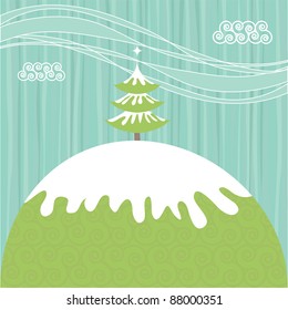 retro christmas tree design with space for text