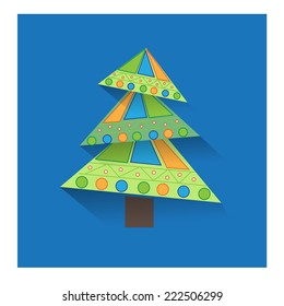 Retro Christmas tree flat icon. vector