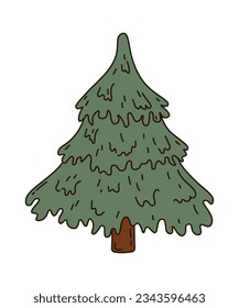 Retro Christmas tree hand drawn illustration.	