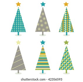 Retro christmas trees icon set. Retro christmas trees in retro design. Vector illustration.