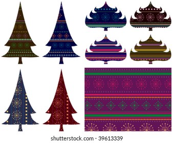 retro christmas trees set