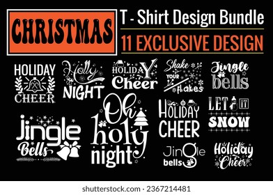  Retro, Christmas T-Shirt Design Bundle. Ready to print for apparel, poster, and illustration. Modern, simple, lettering.