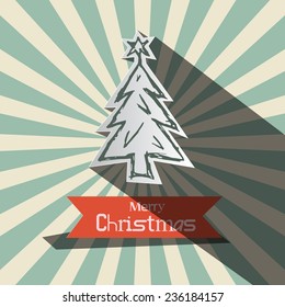 Retro Christmas Vector Card with Paper Tree