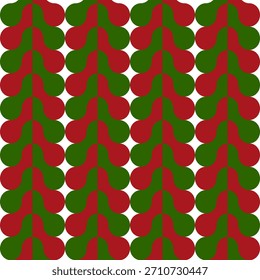 Ondas de Navidades retro: un patrón audaz, repetitivo y sin fisuras que presenta Formas ondulatorias entrelazadas en rojo festivo y verde bosque profundo contra un fondo blanco