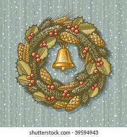 Retro Christmas wreath. Vector