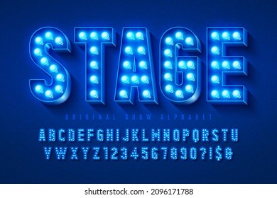 Retro cinema alphabet design, cabaret, LED lamps letters and numbers. Original design svg