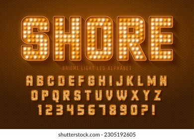 Retro cinema alphabet design, cabaret, LED lamps letters and numbers. Original design