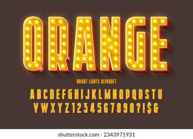 Retro cinema alphabet design, cabaret, LED lamps letters and numbers. Original design