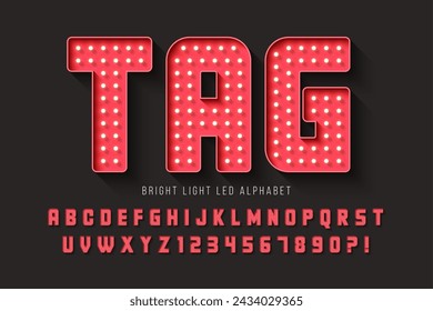 Retro cinema alphabet design, cabaret, LED lamps letters and numbers. Original design