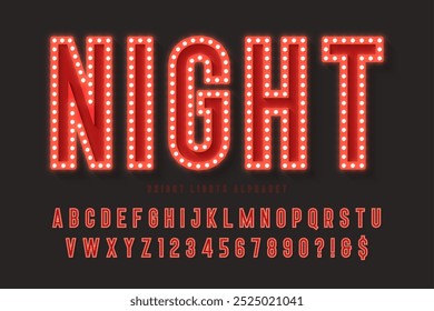 Retro cinema alphabet design, cabaret, fairy LED lamps letters and numbers. Original design