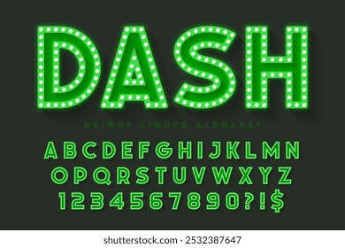 Retro cinema alphabet design, cabaret, fairy LED lamps letters and numbers. Original design