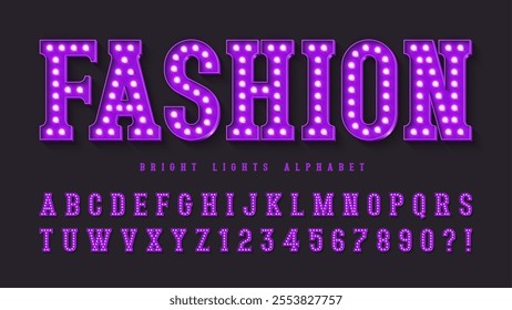 Retro cinema alphabet design, cabaret, warm lamps letters and numbers. Original design